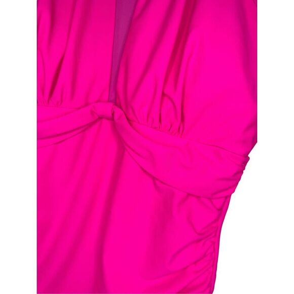Women’s Medium One Piece Swimsuit Fuchsia Pink High Neck Mesh NEW - Picture 4 of 8